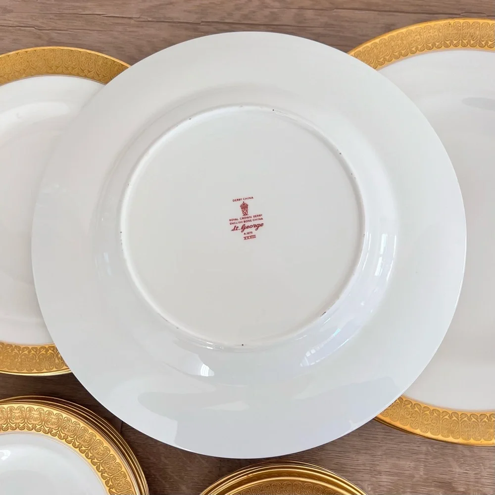 25 PCs Royal‎ Crown Derby St. George Dinnerware - Plates, Sugar Bowl,  Creamer
